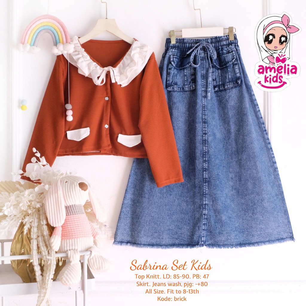 Alfihijabstore Korean Sabrina Ranti Wreda Set Rok 1.11 Setelan Rok Celana Kaos combed mix Jeans Wash
