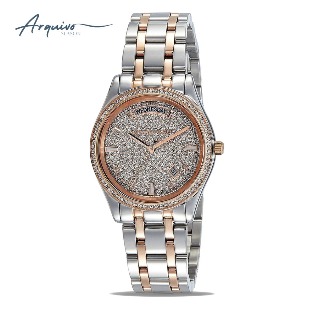 Jam Tangan Wanita Michael Kors MK6482 Silver Rosegold Stainless Steel Mewah Elegant Luxury Watch Ori