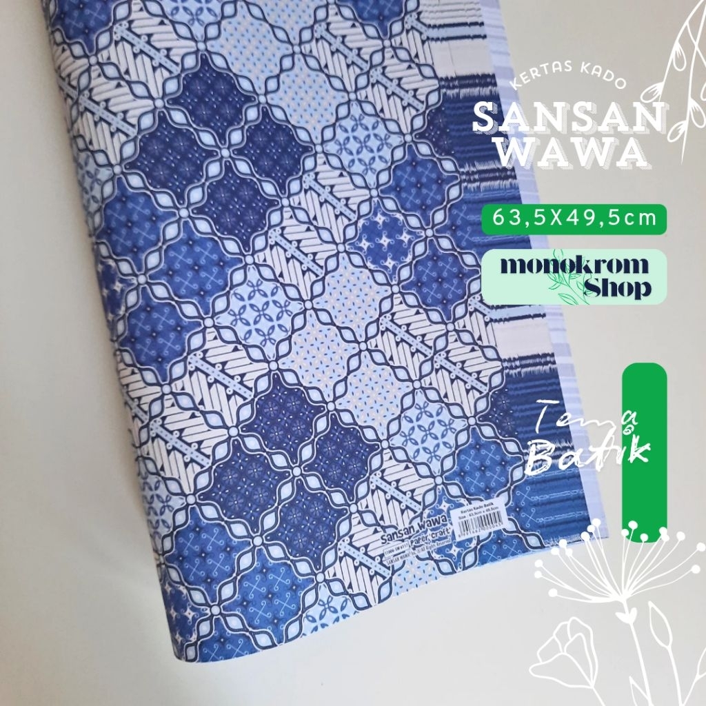 Kertas Kado Sansan Wawa Batik Motif Segiempat Biru - Wrapping Paper Craft
