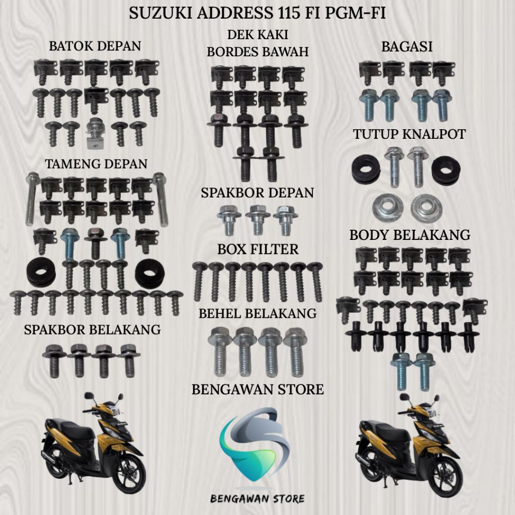 Baut Full Set Cover Bodi Body Suzuki Address 115 FI PGM-FI Lengkap