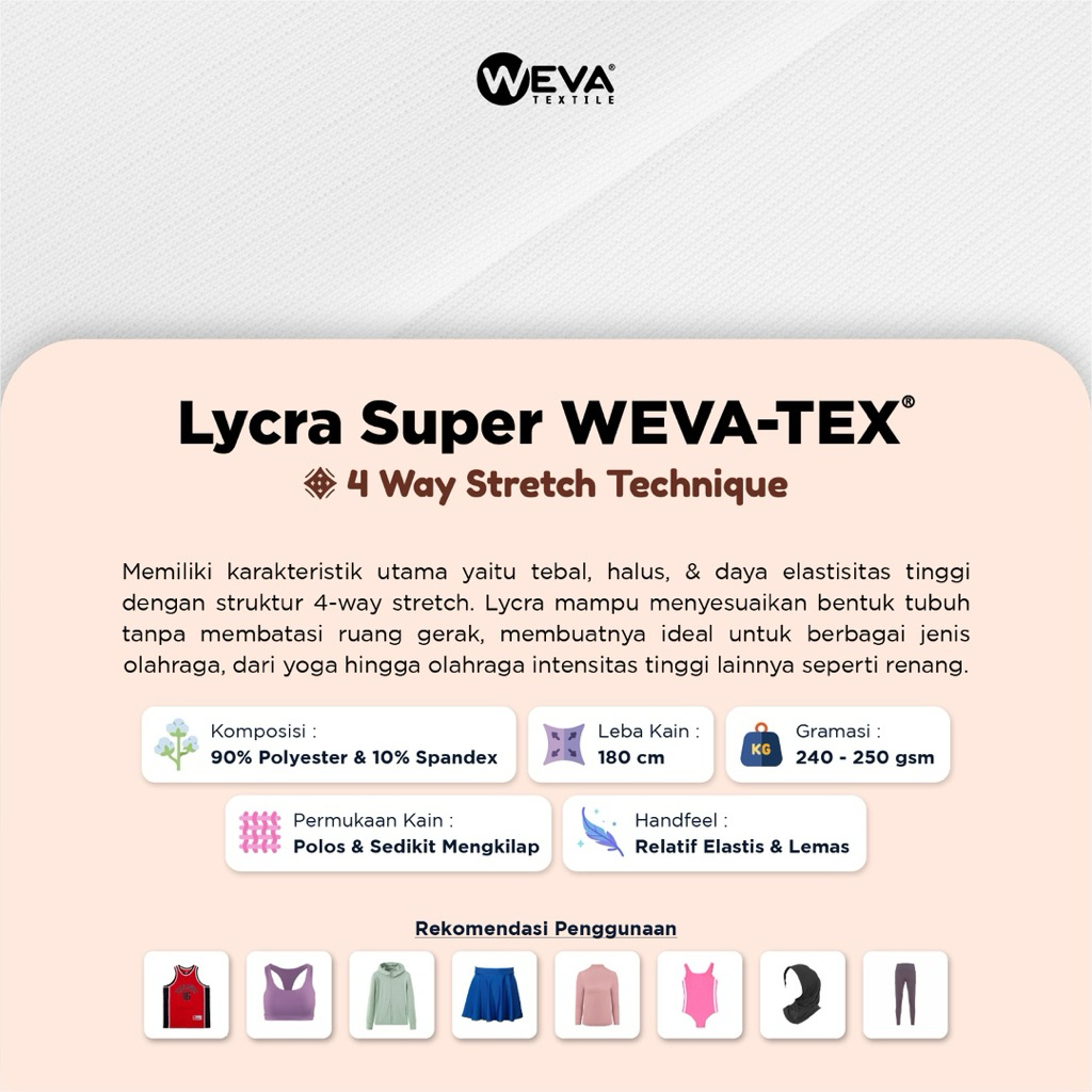 LYCRA SP Kain Lycra Super Wevatex/Kain Licra/Kain /Kain Spandek/ Kain Olahraga/ Kain Baju Renang
