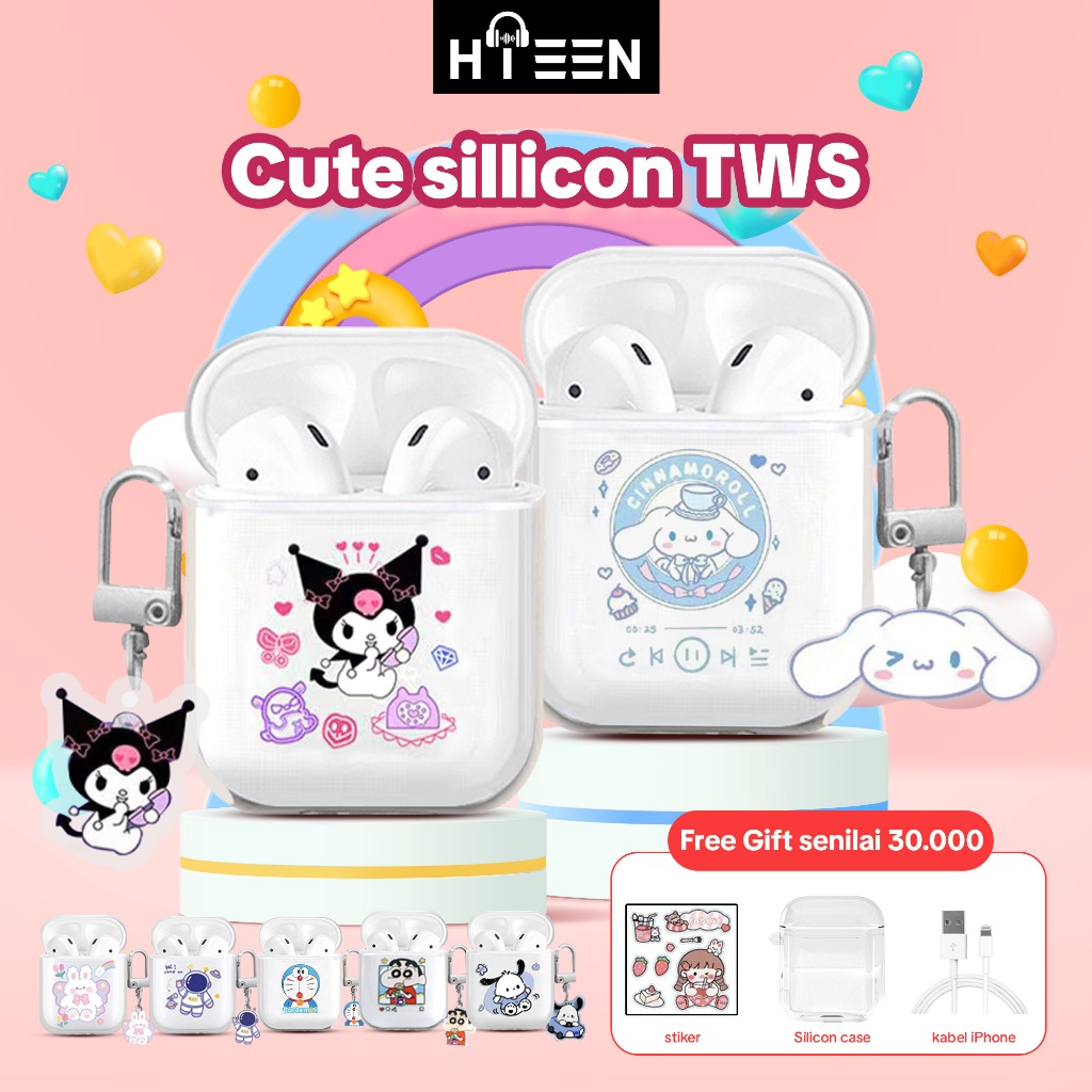 (100% ORI )Headset Bluetooth hengset tws Lucu Transparan True Wireless TWS Earphone erphone bloetoot