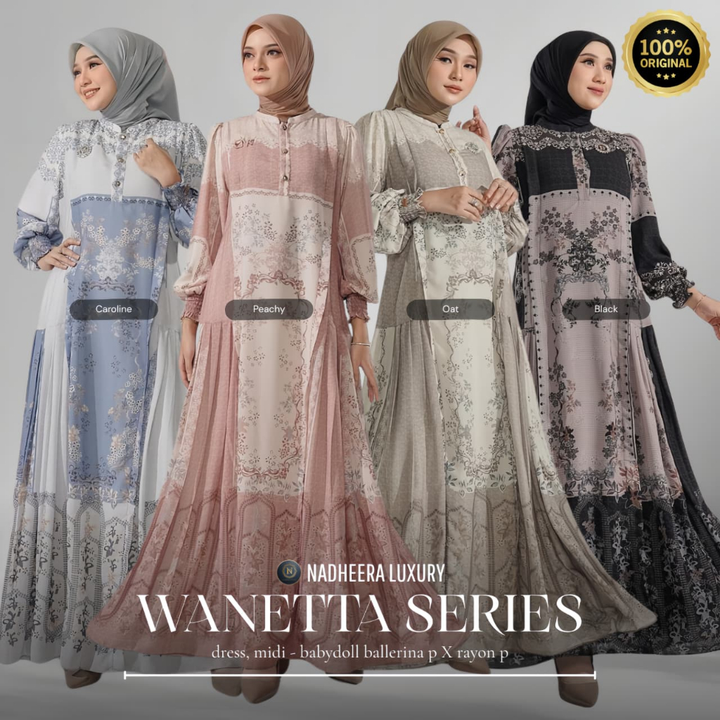 READY BISA COD / WANETTA DRESS NADHEERA LUXURY / Gamis Lebaran / gamis wanita terbaru  / gamis lebar