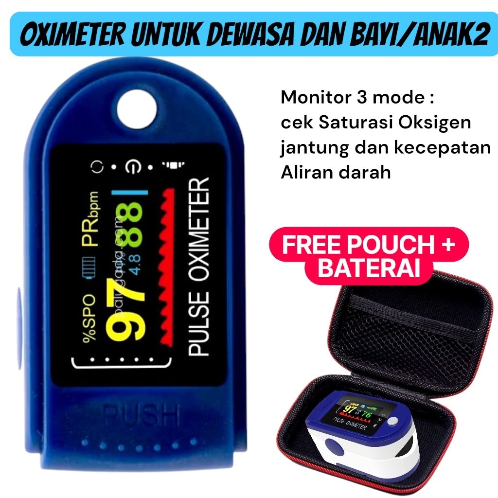 Original OXIMETER ANAK BAYI DEWASA 3 Mode Oxymeter Saturasi oksigen jantung darah
