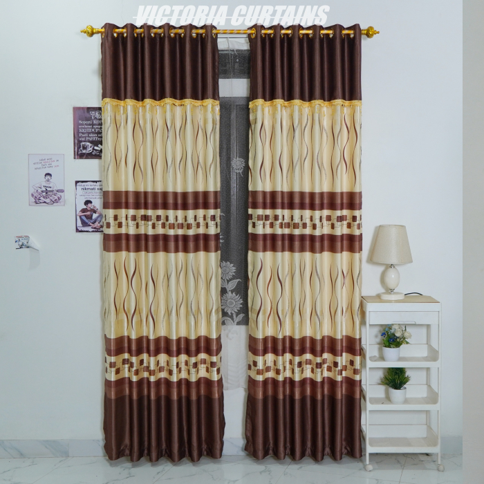 gorden jendela Dan gorden pintu minimalis model Poni tempel mewah motif salur terbaru