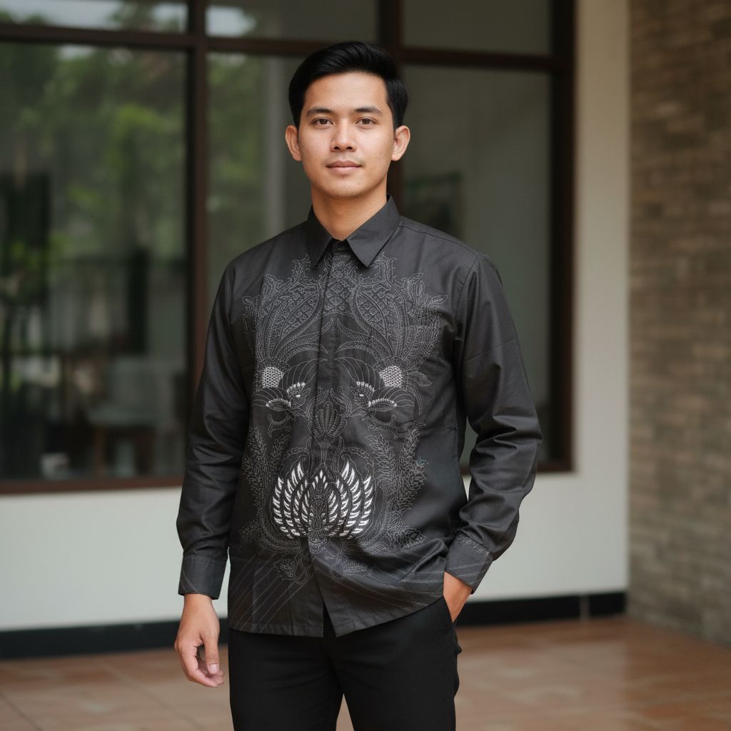 Batik Pria Lengan Panjang Maharaja Hitam Katun KM4353 baju Seragam Batik Cowok Pesta Pernikahan Dan 