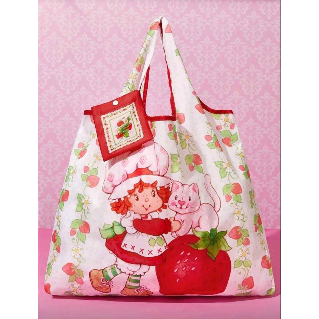 Strawberry Shortcake X SHEIN 1pc Cute Cartoon Character Printed Foldable Shopping Bag, Tote Bag With