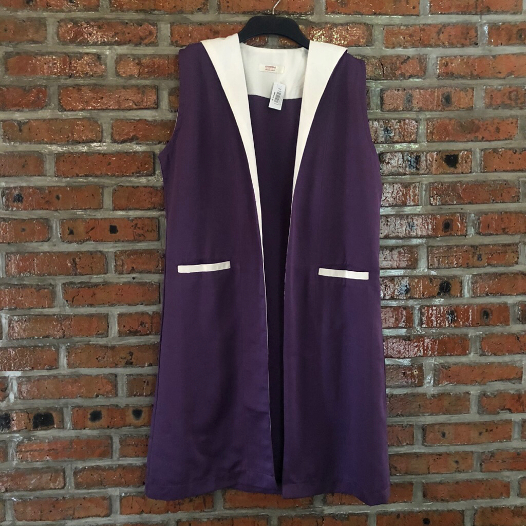 vest  panjang- (outer panjang tanpa lengan) kombinasi ungu putih tulang