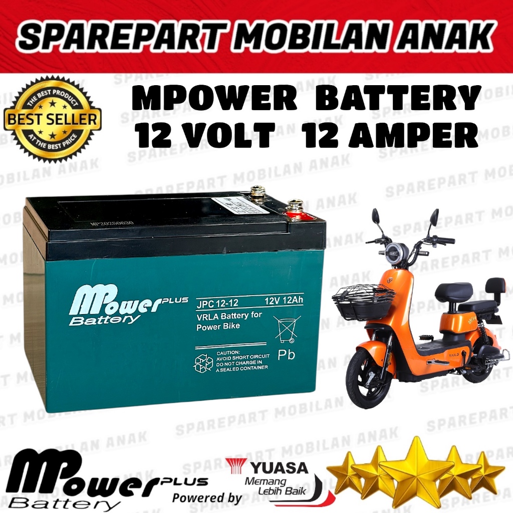 AKI SEPEDA LISTRIK MPOWER 12V 12AH JP 12-12 MOBILAN ANAK REMOTE CONTROLGODA MIGO UWINFLY 12 VOLT 12 