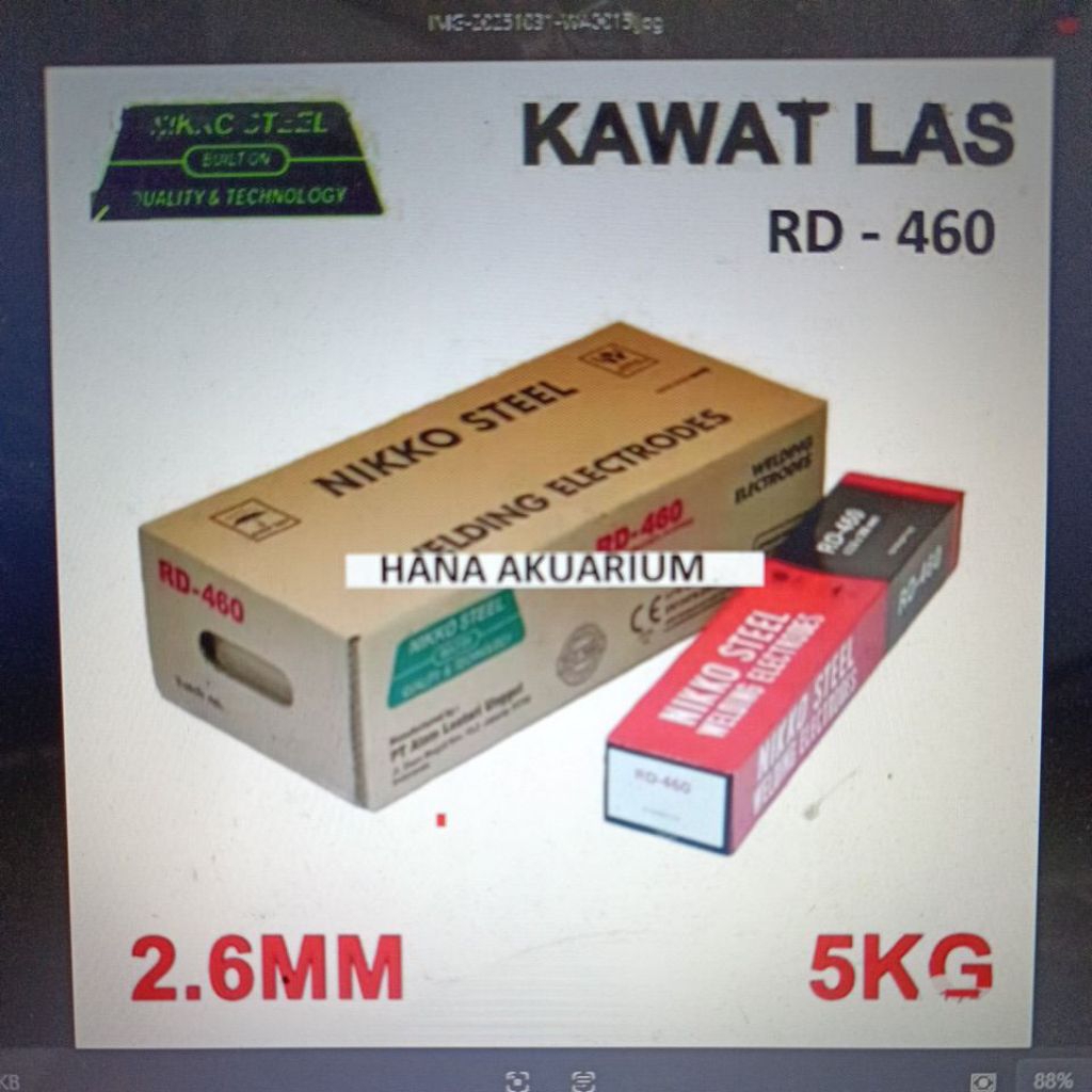 kawat las Nikko steel RD 460 @ 5kg/box uk: 2.6 mm-AWS A5. 1 E6013