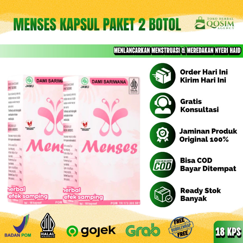 Menses Kapsul Paket 2 Botol Pelancar Siklus Mens Datang Bulan Pereda Nyeri Haid Alami Original