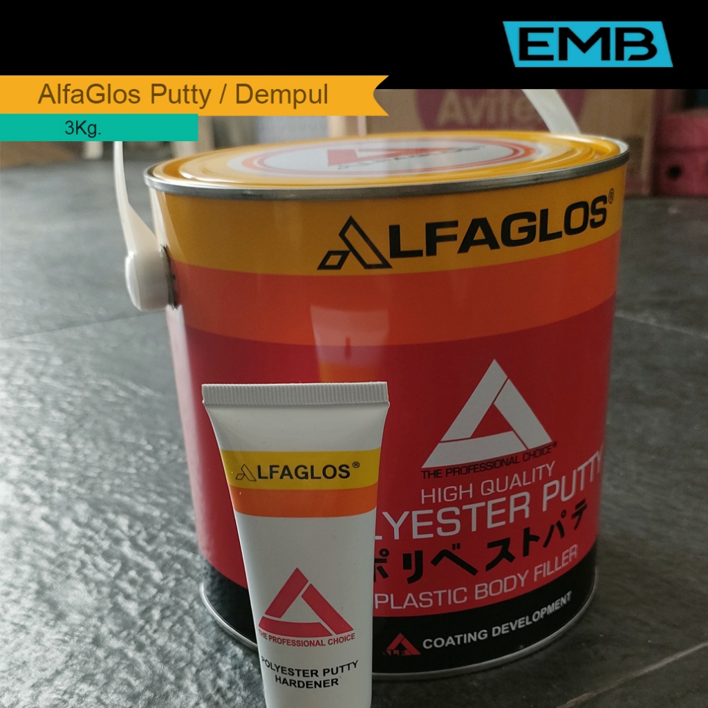 Dempul Alfa glos Mobil 3kg / Polyester Putty + Hardener plastik body filler