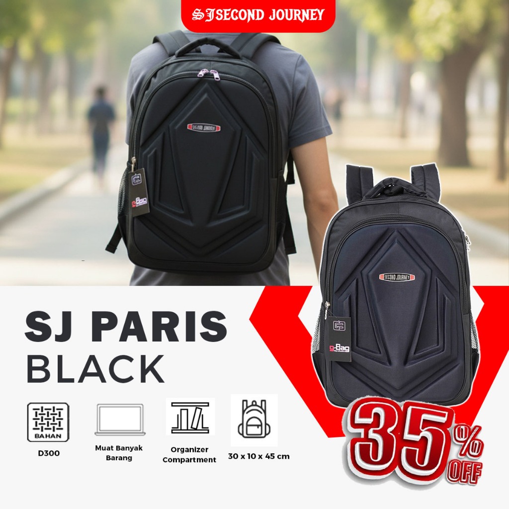 SECOND JOURNEY Tas Polo Paris Emboss Volcom Hitam Original Ransel Sekolah Kuliah Kerja Pria Wanita M
