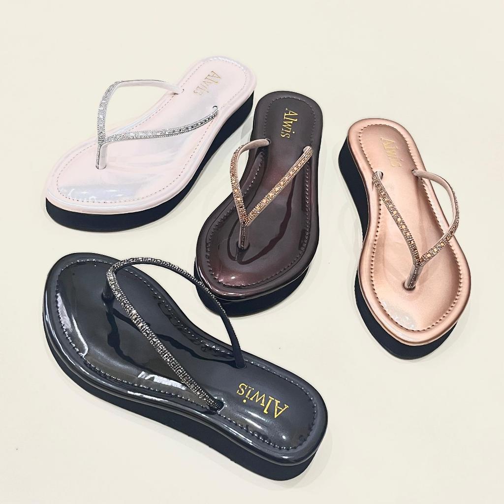 Alwisshoes - IRENE Sandal Wedges Jepit Wanita Premium Tinggi 4cm Sendal Cewek Kasual Kekinian Karet 