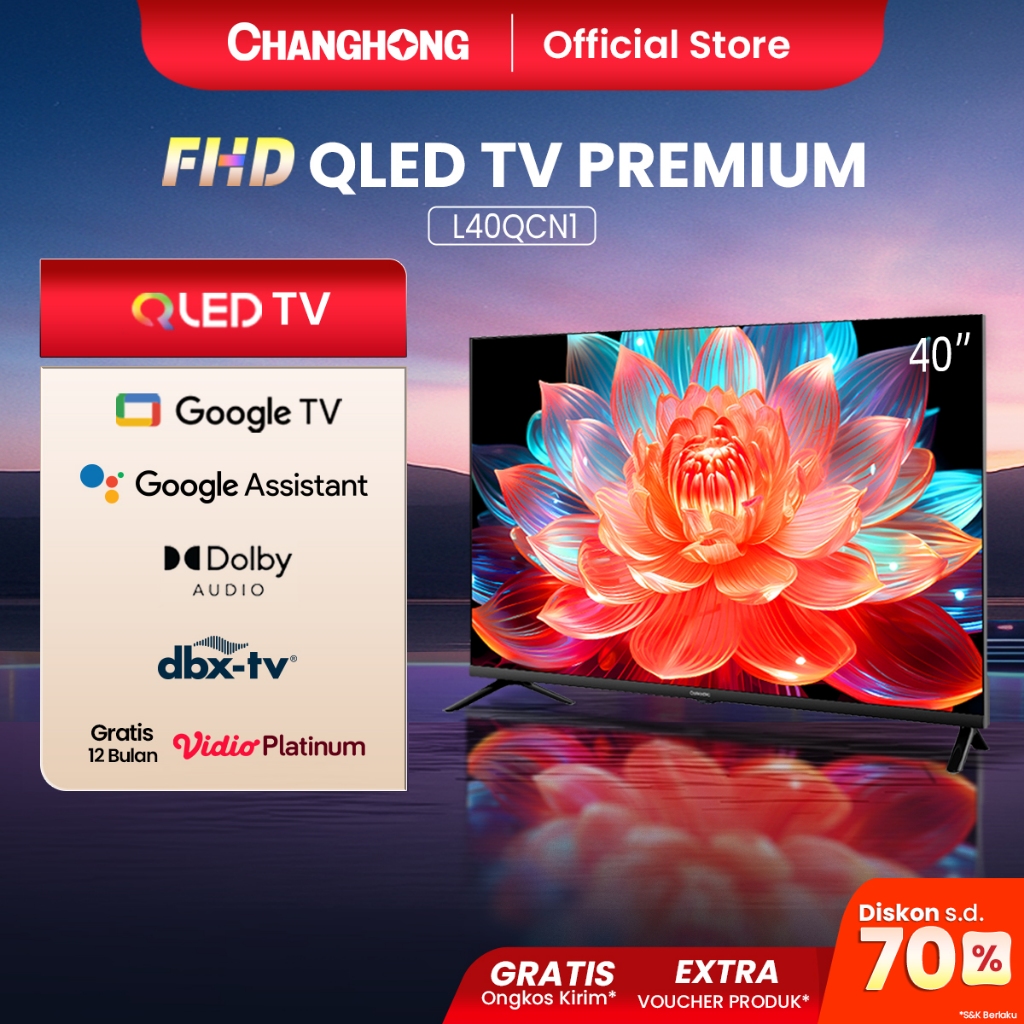 [GOOGLE TV QLED] Changhong QLED TV 40 inch FHD  Dolby Audio Google Play Netflix Youtube Bluetooth US