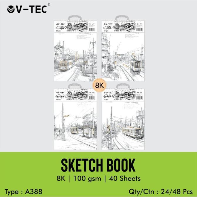 V-TEC Sketch Book 8K A388 - Buku Sketchbook A3+ Luxury, Isi 40 Lbr, Kertas Tebal 100 gsm