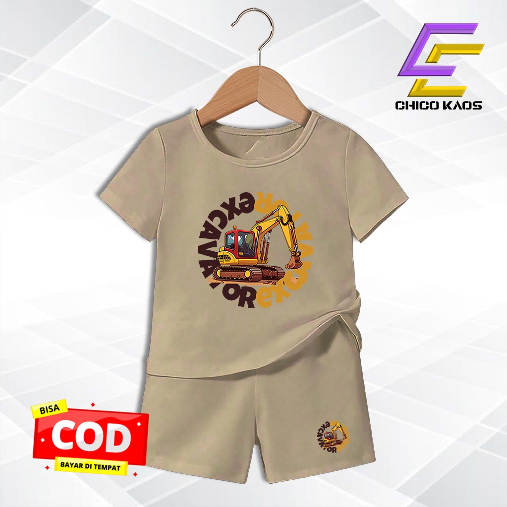 Baju Setelan anak excavator anak Laki-laki  - Kaos Distro Karakter excavator