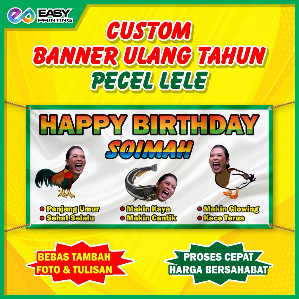 Banner/Spanduk pecel lele Ulang tahun, sidang wisuda, wedding, dll