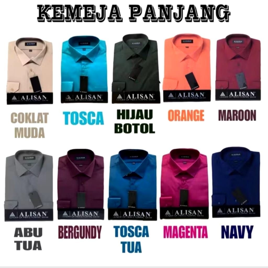 kemeja Alisan polos lengan panjang slimfit XS - XL