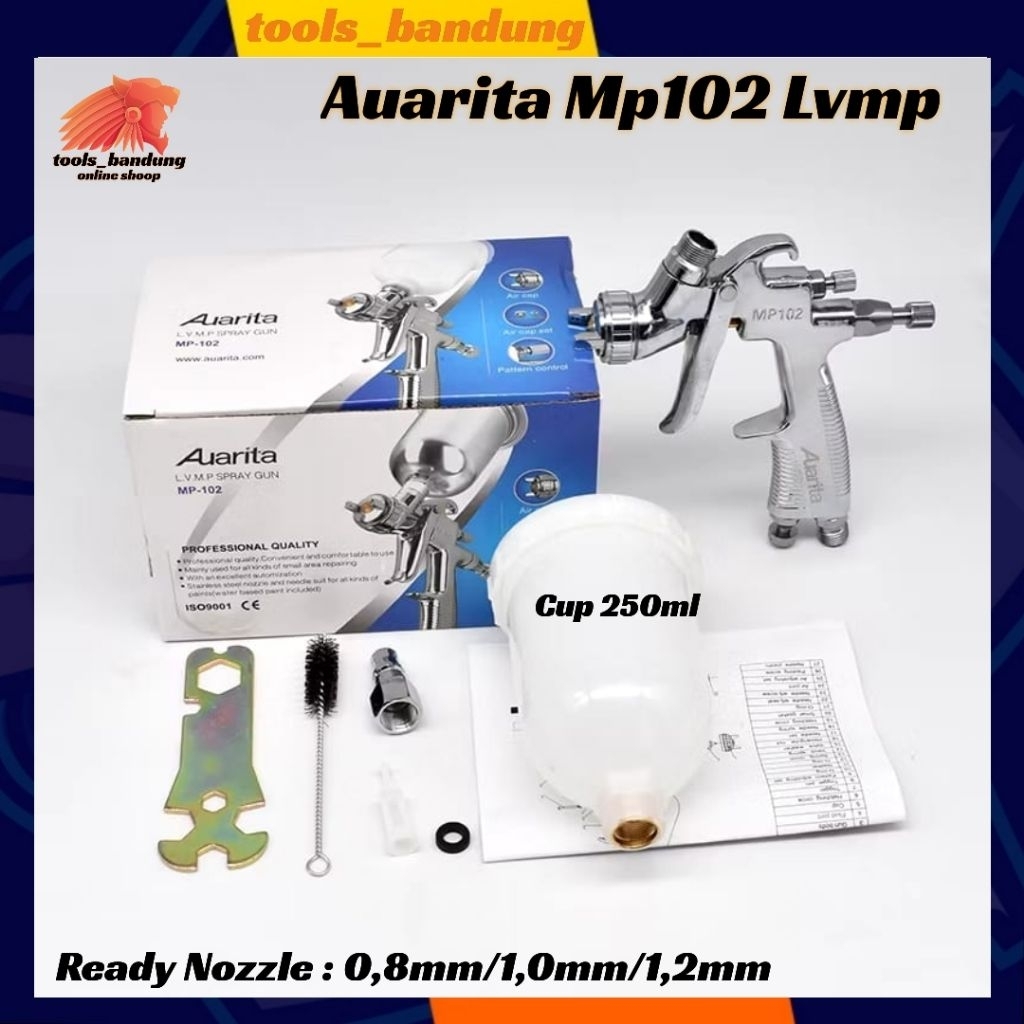Spray Gun Auarita Mp102 Lvmp Cup 250ml Nozzle 0,8mm/1,0mm/1,2mm