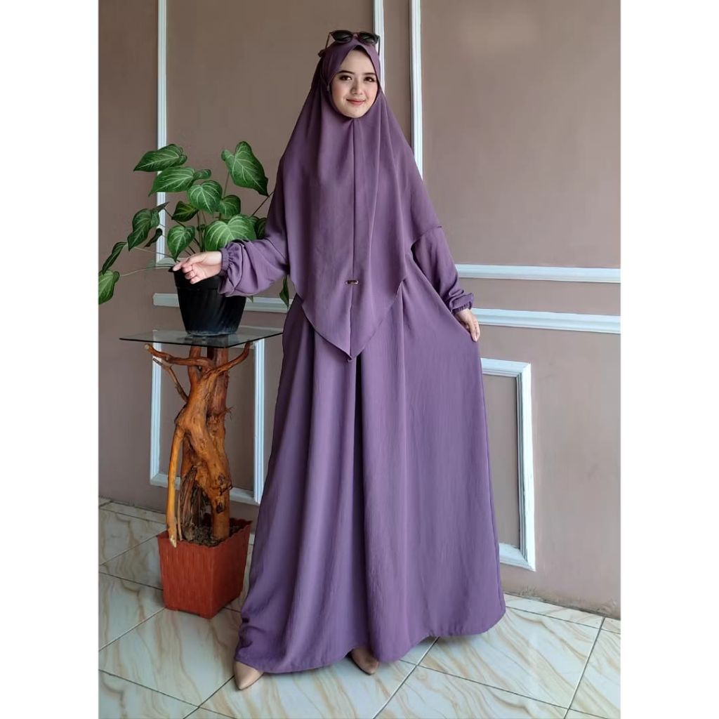 Gamis Set Hijab Saskia Syar'i Crinkle Airflow