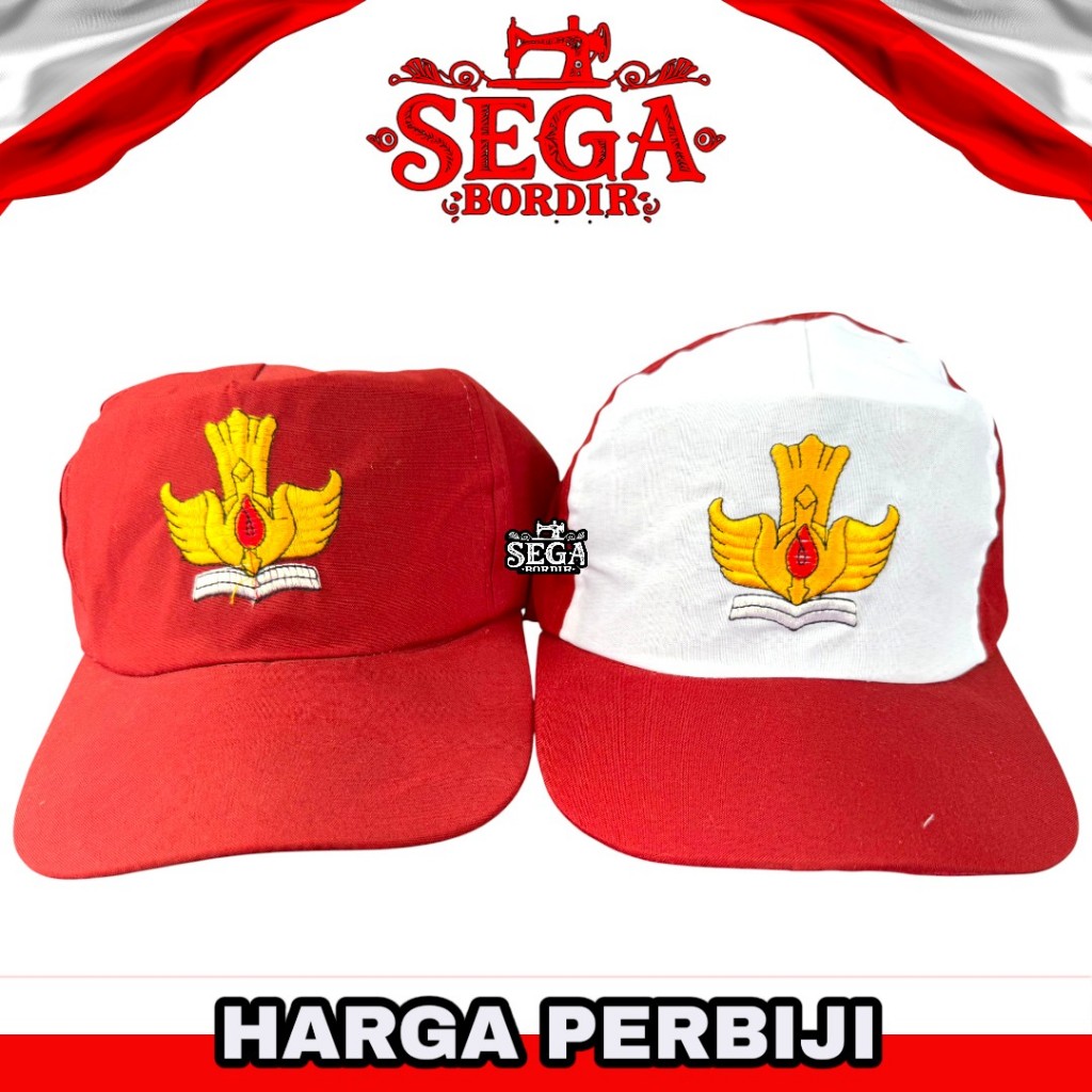 Topi SD bordir | Topi SD Merah putih | topi sd merah polos