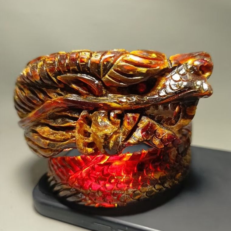 Gelang akar bahar merah jumbo ukir naga