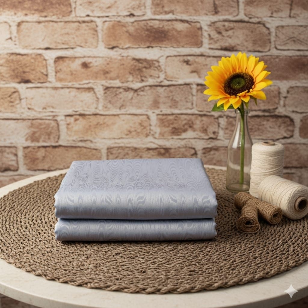 Kain Satin Jacquard Motif Gelombang Mewah (Silver/Grey) | Bahan Baju Lebaran Dress Pesta Premium Lq