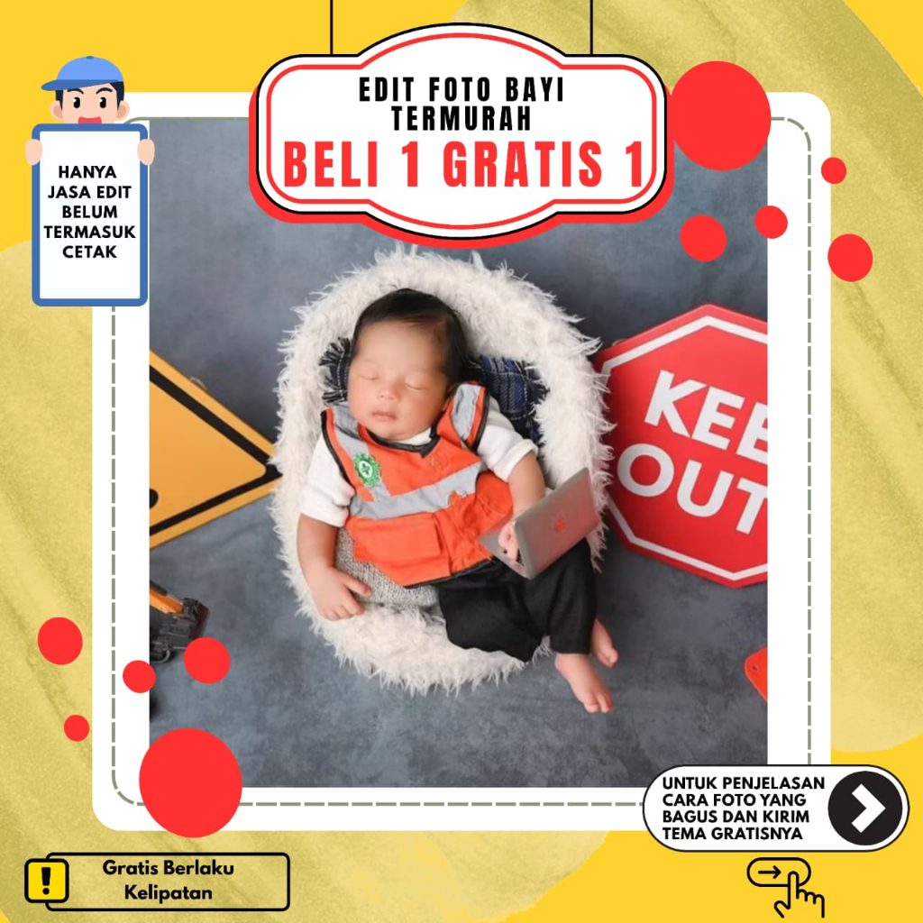 (BELI 1 GRATIS 1) JASA EDIT FOTO BAYI NEWBORN LAKI LAKI | GRATIS NAMA