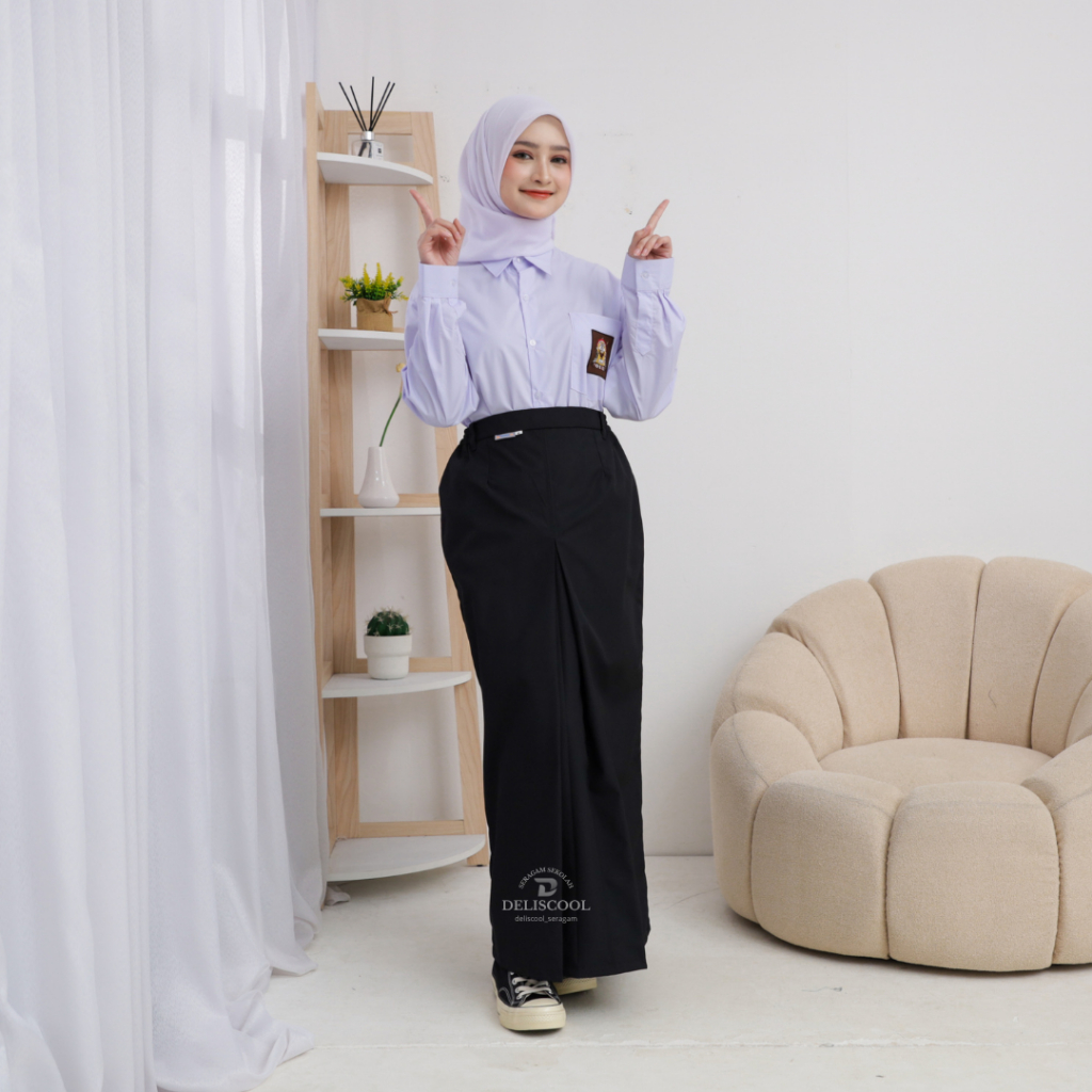 Deliscool Seragam Rok Panjang Span Hitam Belah Satu Depan | Rok Span Hitam