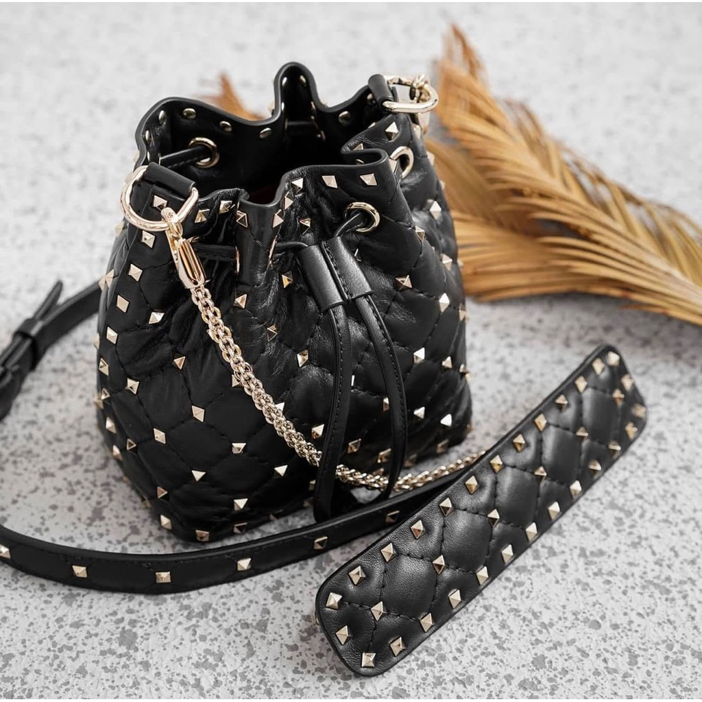 Valentino Garavani Authentic Rockstud Spike Bucket Bag Black