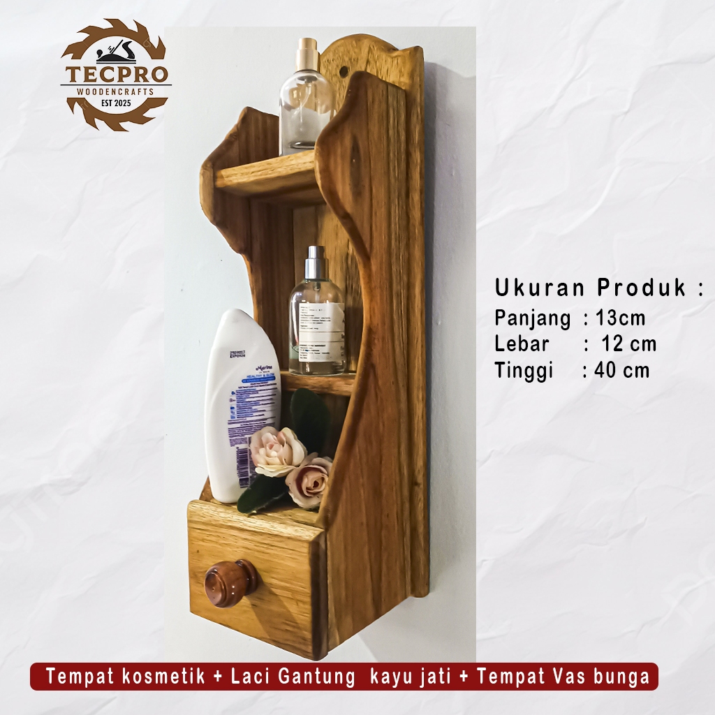 Rak Dinding Kayu Jati Tempat vas bunga Tempat Serbaguna bisa ditempel hiasan dinding