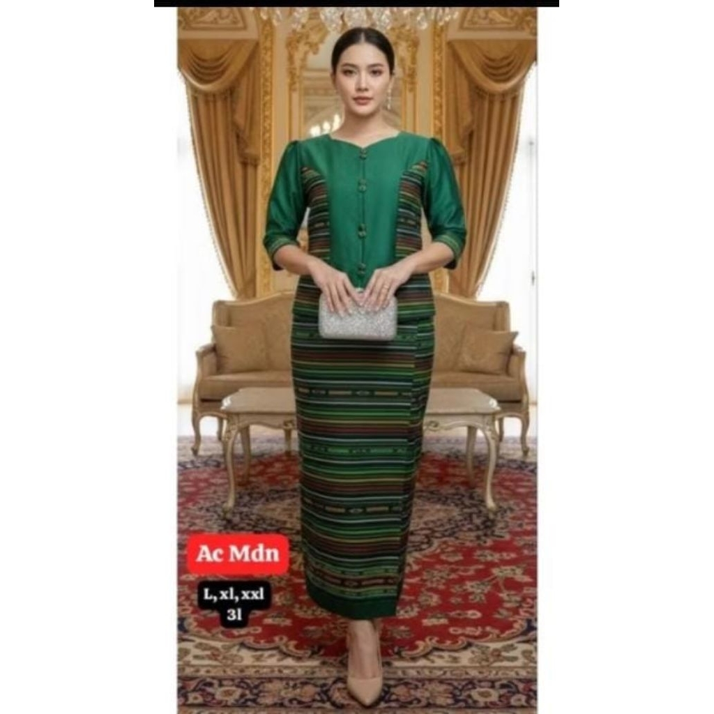 Stelan Katun Ulos Mangiring Rok Panjang dan Rok 7/8 Kombinasi Toyobo