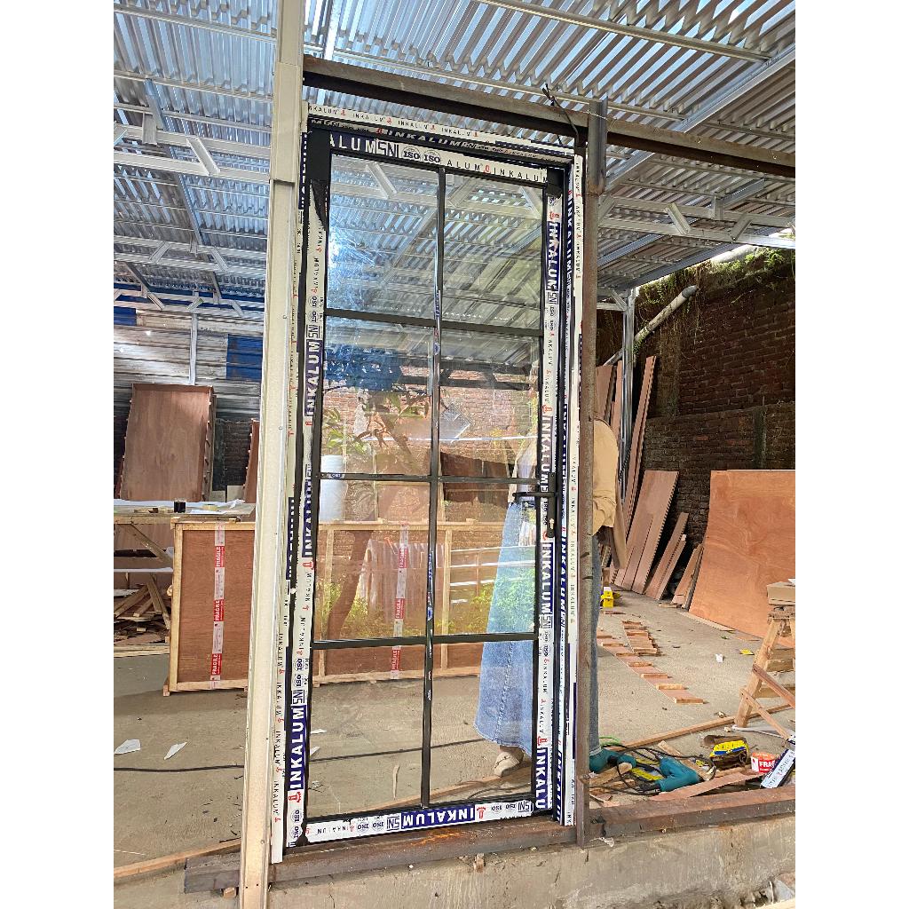 Pintu Kaca Aluminium Lengkap Handle Kunci 3inci BISA CUSTOM SWING