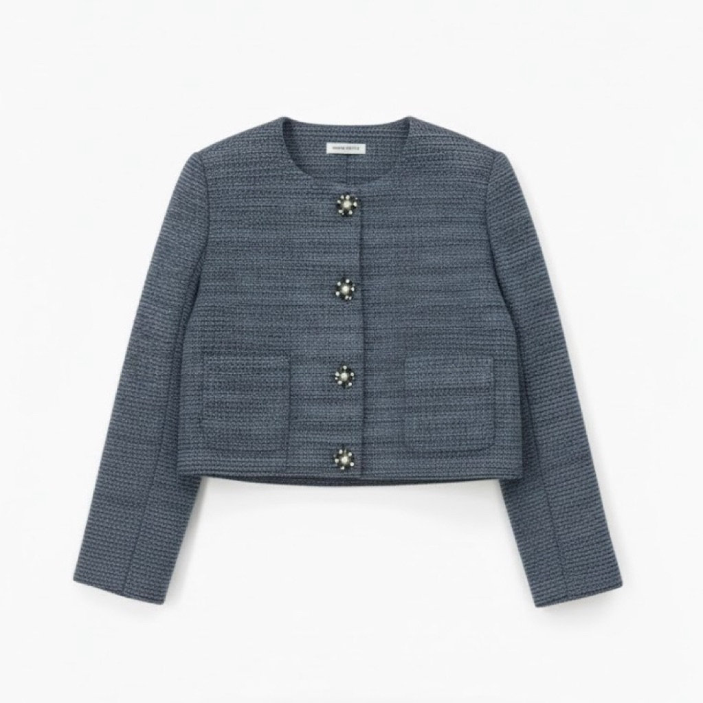 IAMYOURQL - Navy Boucle Tweed Blazer