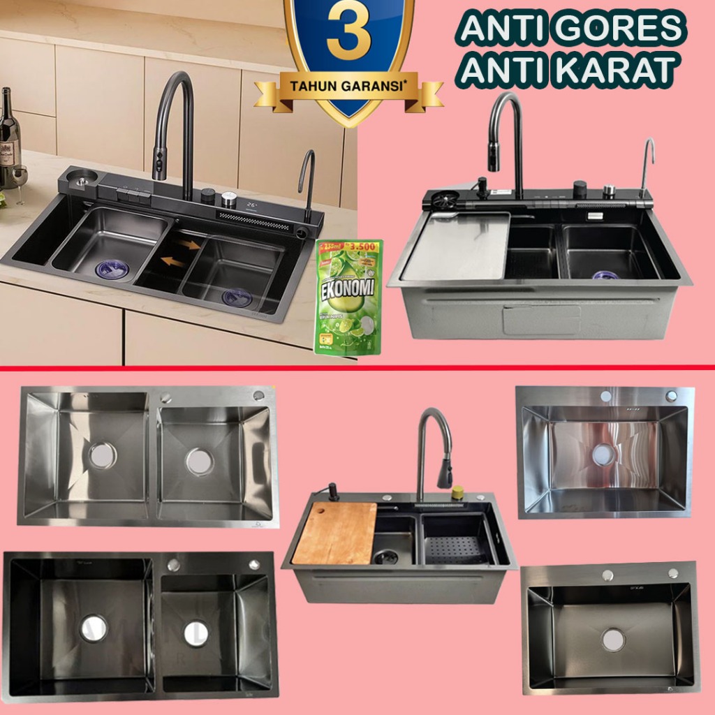 Paket Kitchen Sink Modern Tempat Cuci Piring Wastafel Bak Cuci Piring Dapur Stainless Stell Tebal SU