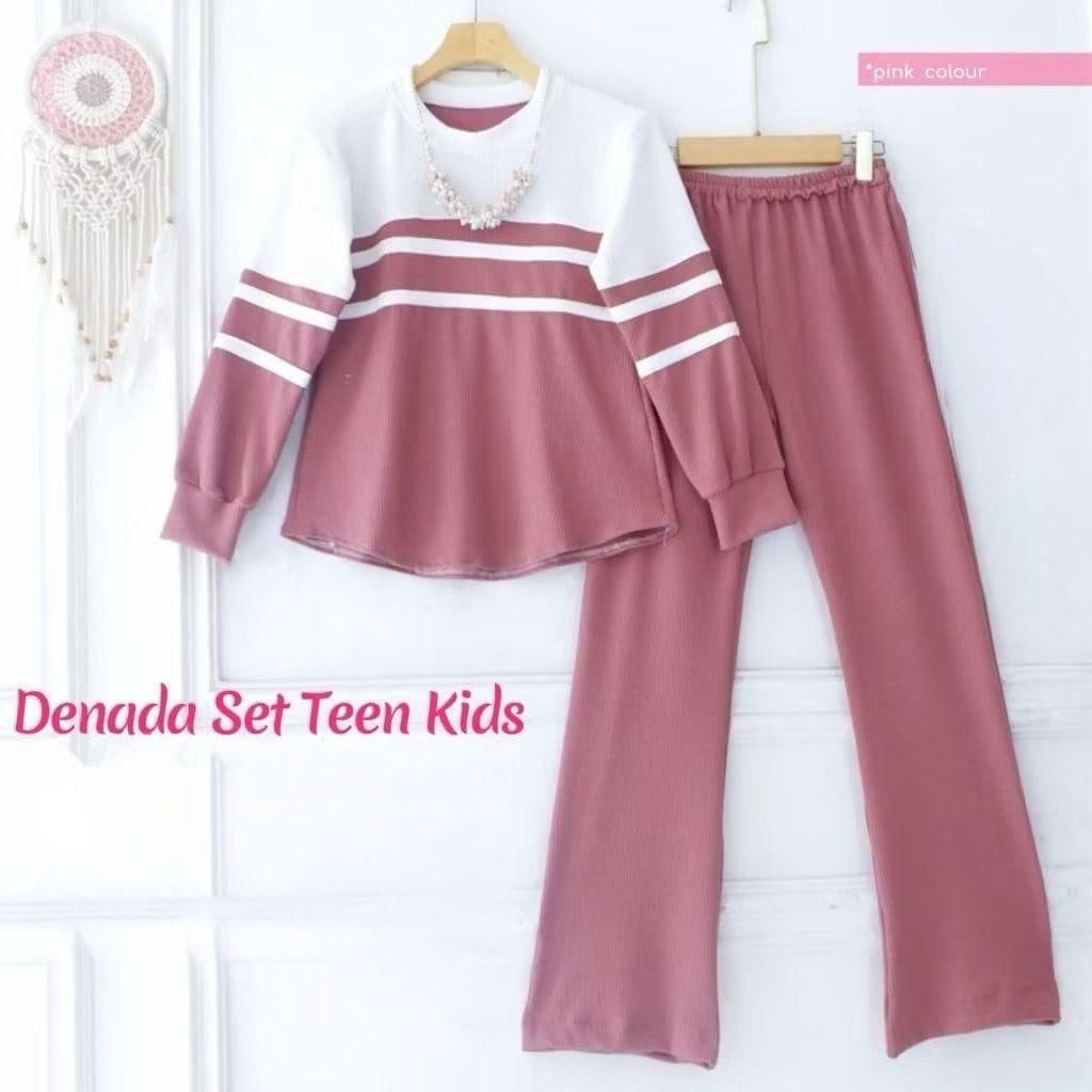 Setelan Baju Anak Perempuan DENADA Set Kids Rok Cargo  Crinkle Printing Usia 3 Sampai 13 Tahun