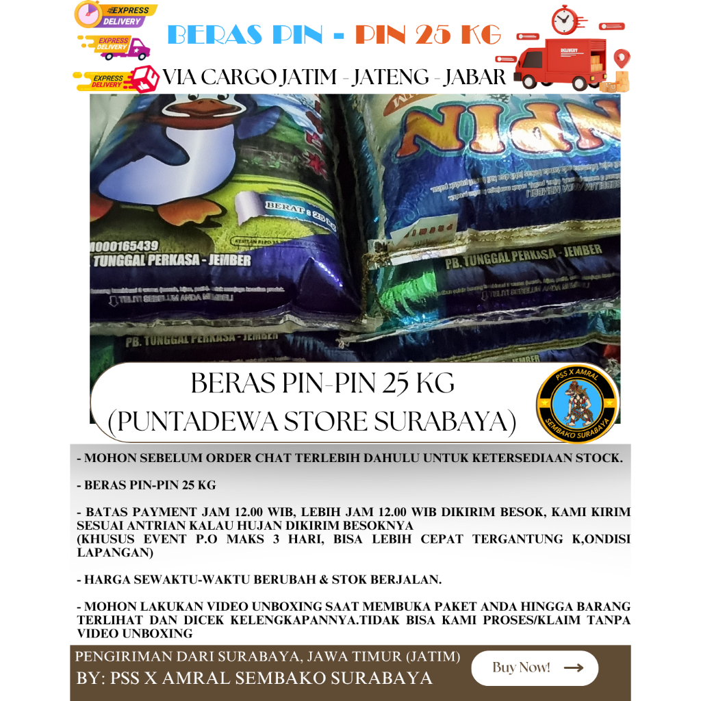 Beras Premium Pin-Pin & Kelapa Muda 25 kg Surabaya