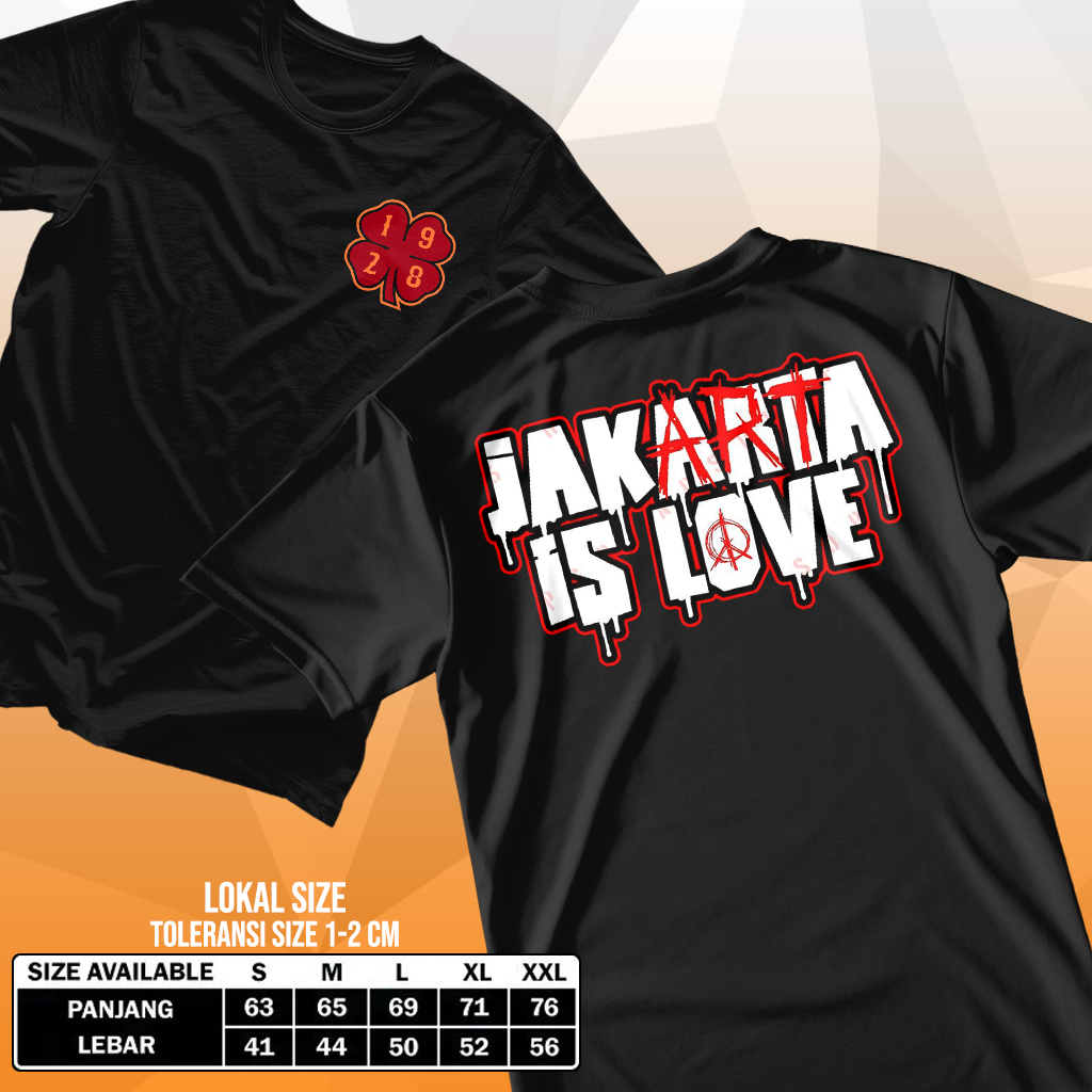 Baju Kaos distro Jakarta Is Love Kuning New Pakaian Pria Wanita tersedia 9 warna berbeda