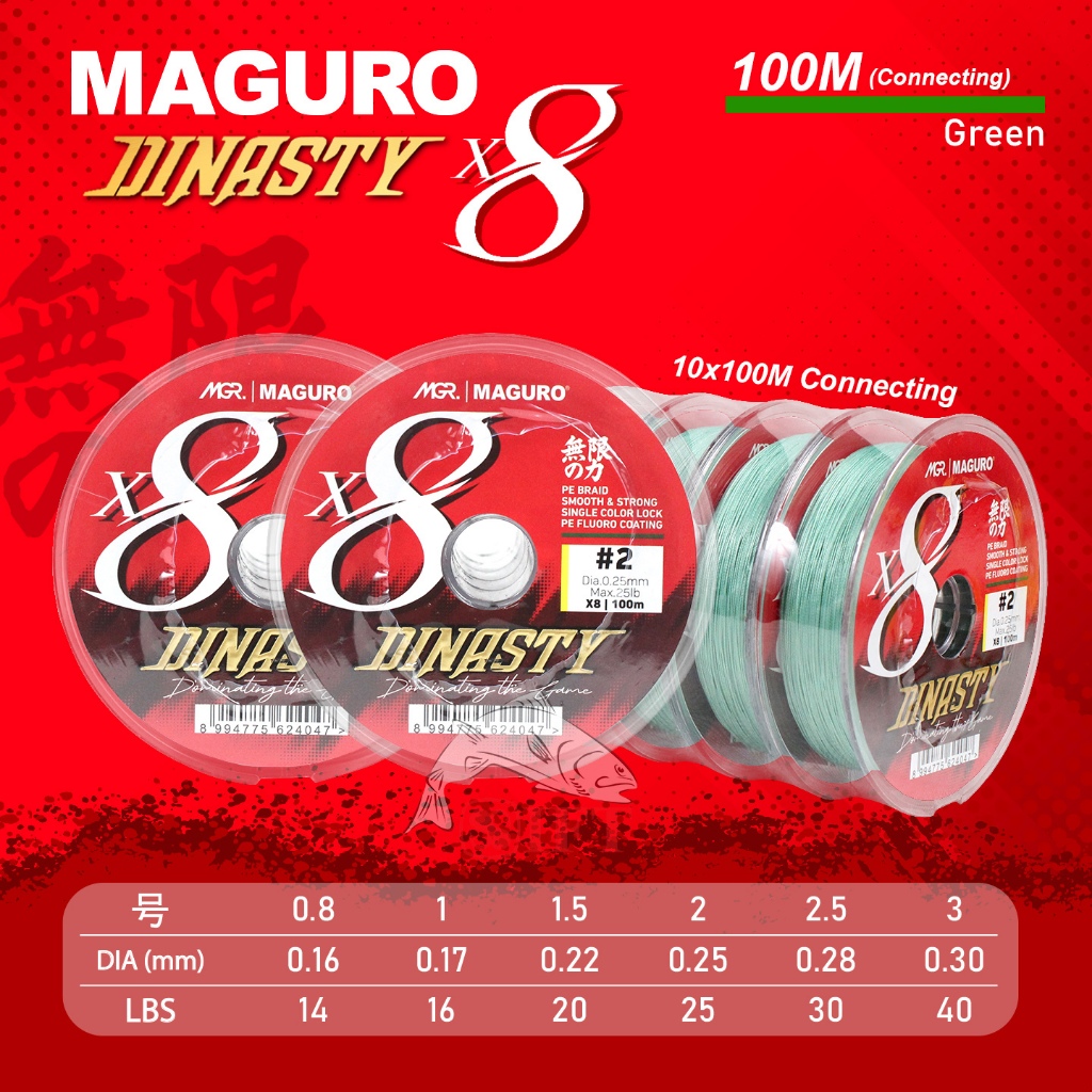 Senar PE MAGURO DINASTY X8 100M Light DG PE 0.8--3 | Braid Fluoro Coating Connecting | Casting Resmi