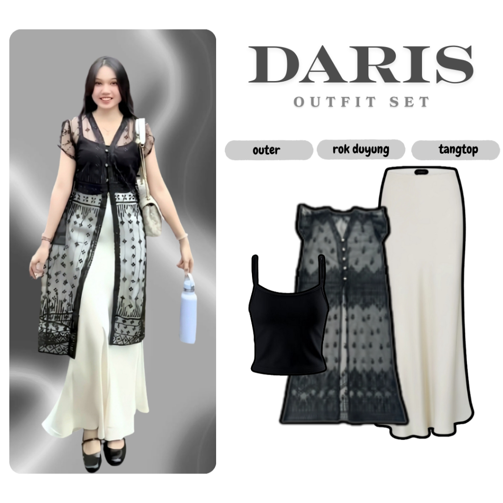 3 in 1 Outfit Kekinian||(outer brokat,rok duyung,tangtop)||One Set Kondangan Wanita|| FE43