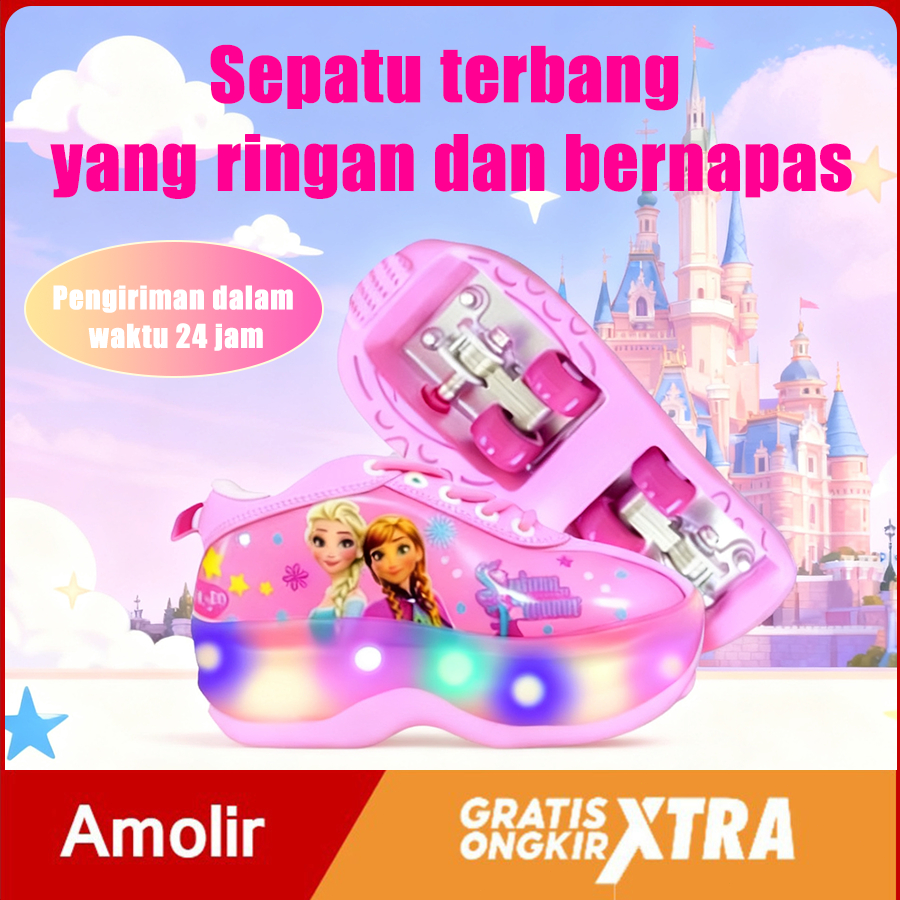 Sepatu Roda Anak Perempuan LED -Sepatu Roda Anak Ringan -Desain Lucu-Model Princess Elsa