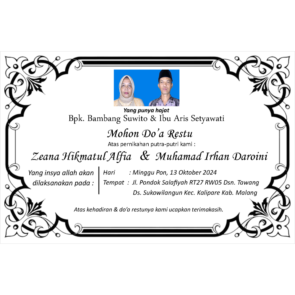 (BESOK/LUSA KIRIM) [Ukuran 2r (6x9cm)] (FREE Design Barcode, Foto Sendiri, Denah) Undangan ROKOK, KO