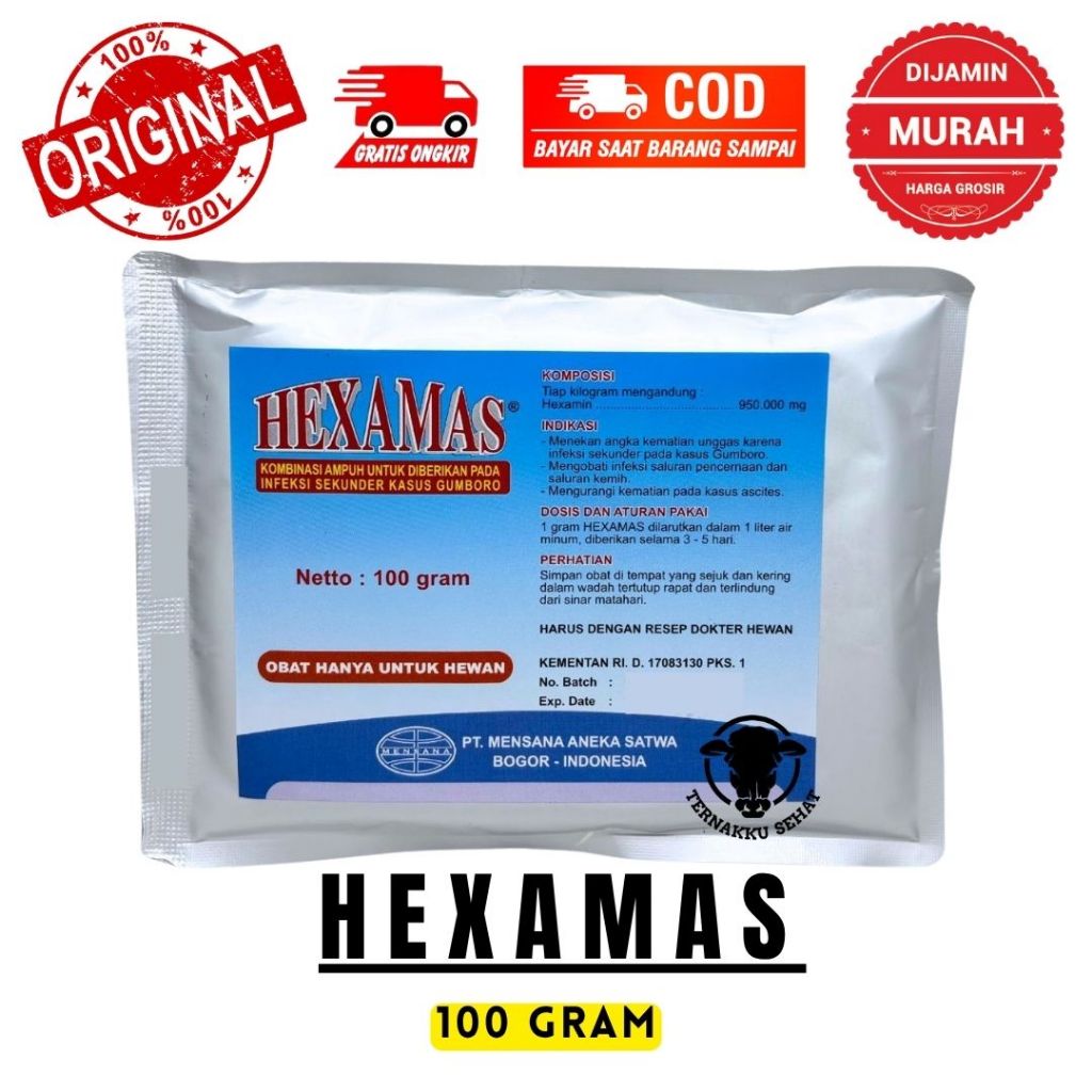 HEXAMAS 100 gram - Obat Gumboro Gumbonal Infeksi Pencernaan Saluran Kemih Ascites Ayam Unggas Hewan 