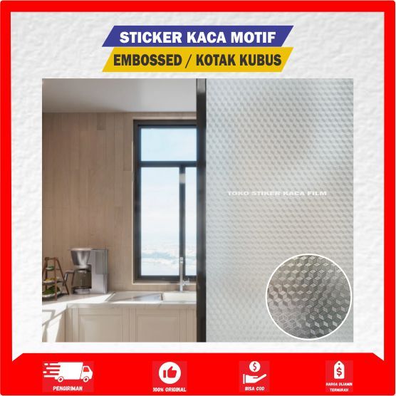 Sticker Stiker Wallpaper Kaca Jendela Pintu Rumah Motif Embos Kotak Kubus 3D