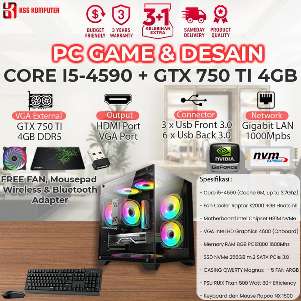[Baru]Komputer/PC Core I5-4590 + GTX 750 TI 4GB + SSD NVMe Desain & Game