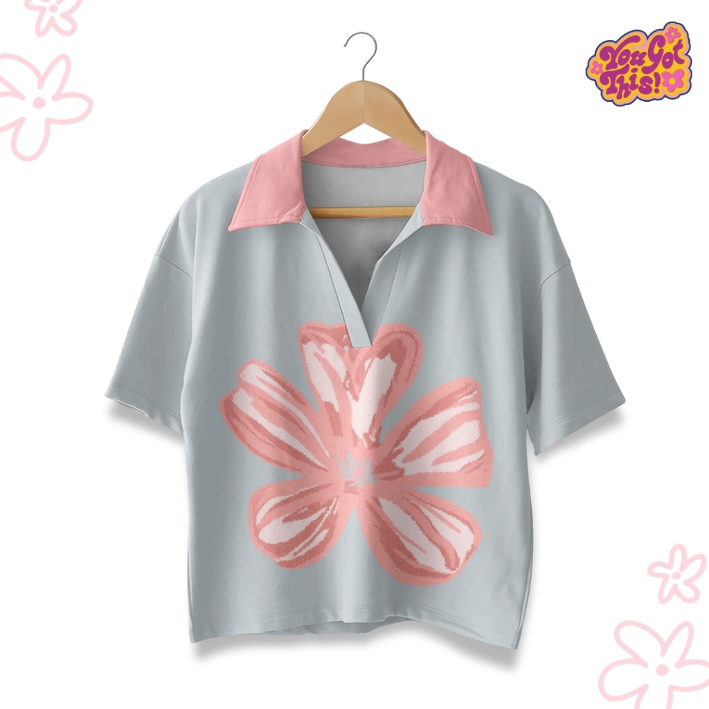 Polo Oversize Wanita Baby Terry Motif Bunga