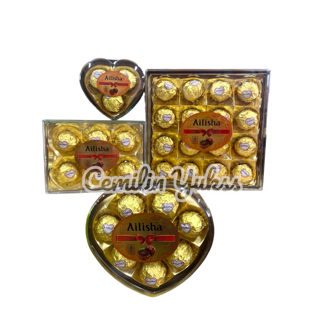 Ailisha Chocolate Wafer Ball Heart Ailisha Golden Chocolate Ailisha Coklat Parcel Coklat Love Square