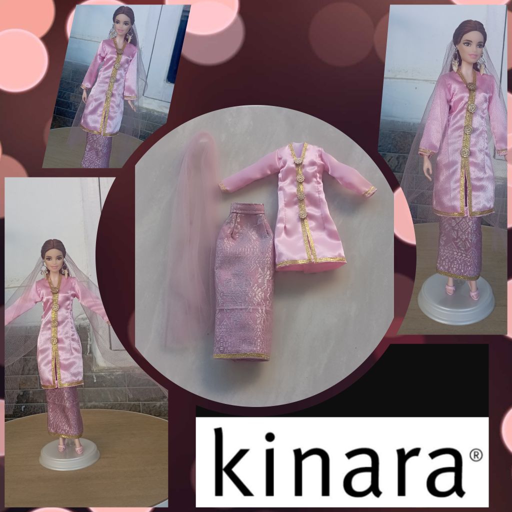 Set Baju Kebaya Satin Melayu Pink Baby Kain Songket Asli