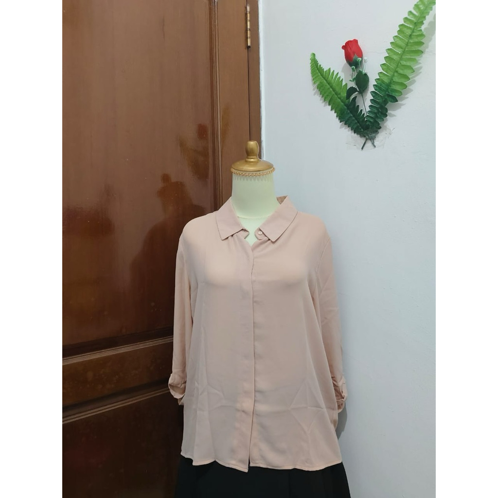kemeja long sleeve wanita baby pink